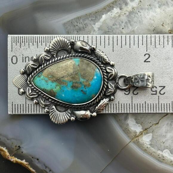 Sterling Silver Southwestern Style Teardrop Turquoise Pendant For Women #9 - Picture 10 of 10